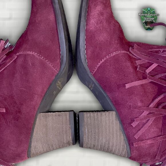 SBICCA Sound Wine Red Suede Leather Fringe Boots, Size 8.5 Boho Vibes - Picture 4 of 8